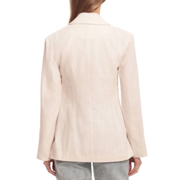 Avec Les Filles Cream Textured Cotton-Linen Sculpted Blazer L - Picture 7 of 7